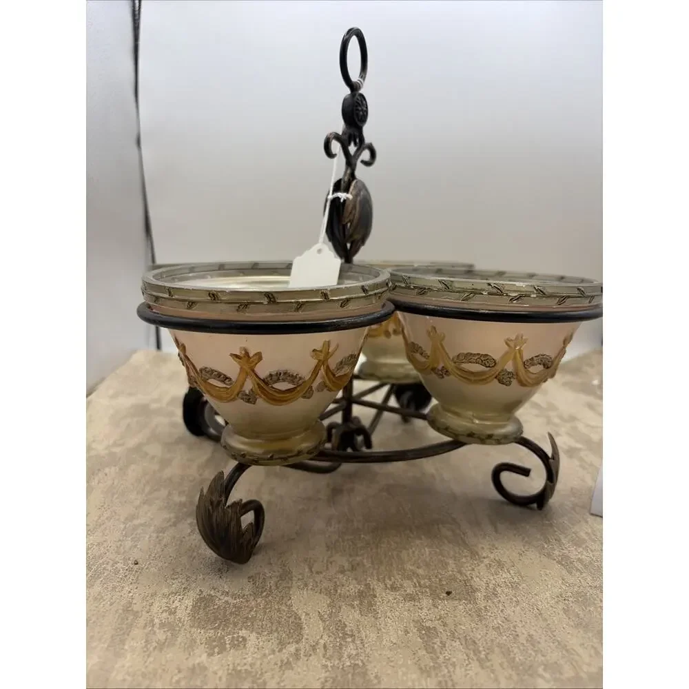 Gorgeous vintage candle Holder setup, metal & glass with 4 Glass Votive